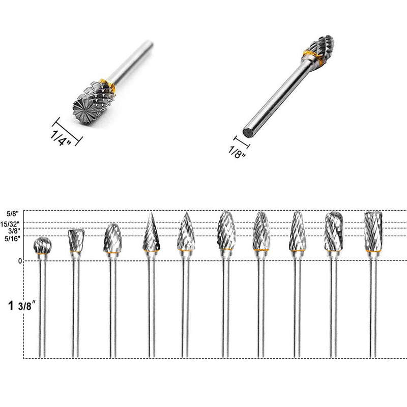 New 10 pcs 1/8" Shank Tungsten Carbide Milling Cutter Rotary Tool Burr Double Diamond Cutting Rotary