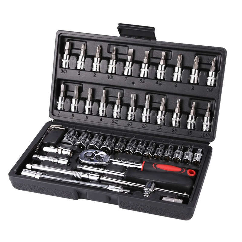 46Pcs Socket Wrench Set Combo Tool Auto Repair Screwdriver Combination 1/4 Inch Ratchet Wrench Set w