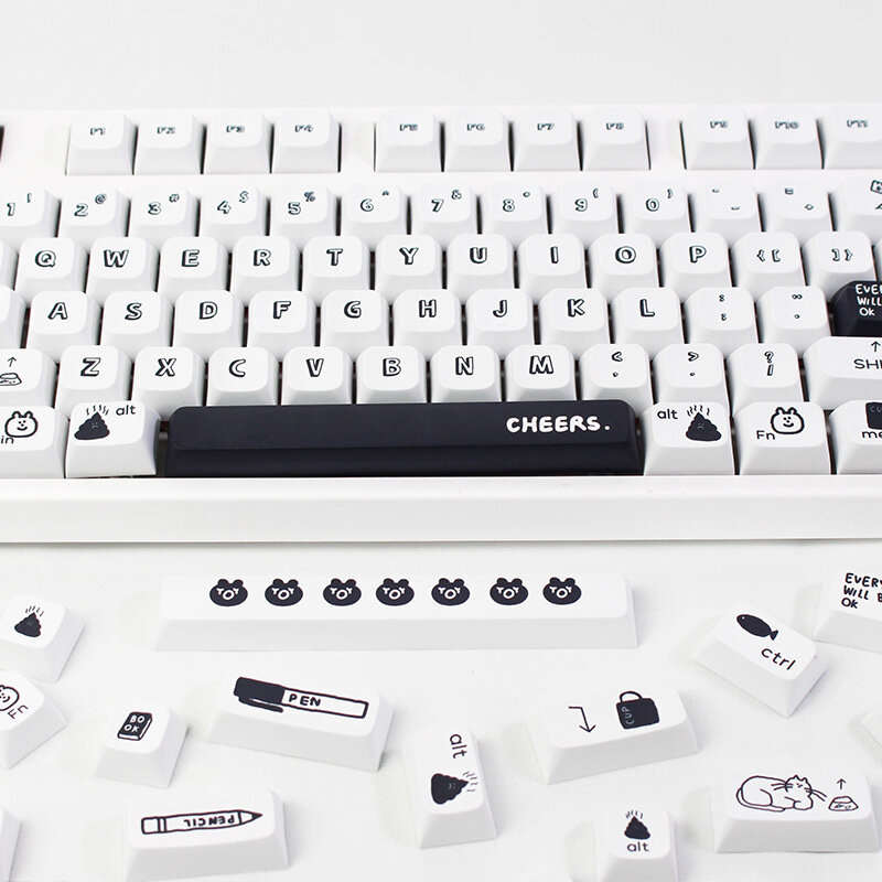 130 Keys Black Cartoon PBT Keycap Set XDA Profile Sublimation Custom Keycaps for Mechanical Keyboard