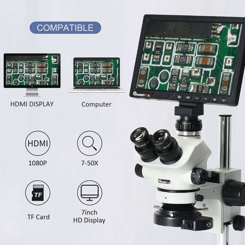 7-50X High-Definition Trinocular Stereo Microscope With 10-Inch Integrated Microscope Camera For Mob