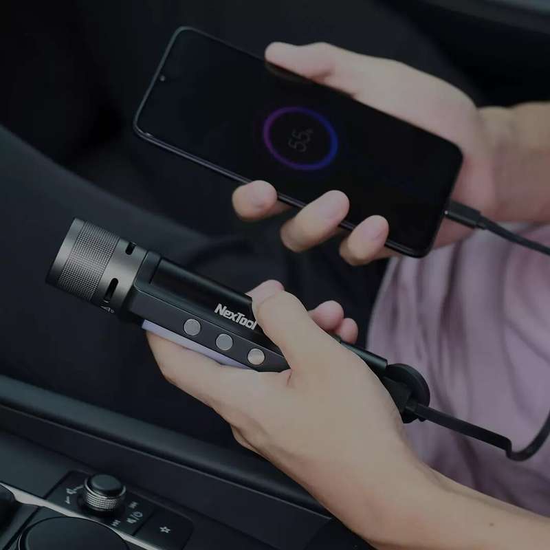 NEXTOOL 6-in-1 1000lm Dual-light Zoomable Alarm Flashlight USB-C Rechargeable Mobile Power Bank Magn
