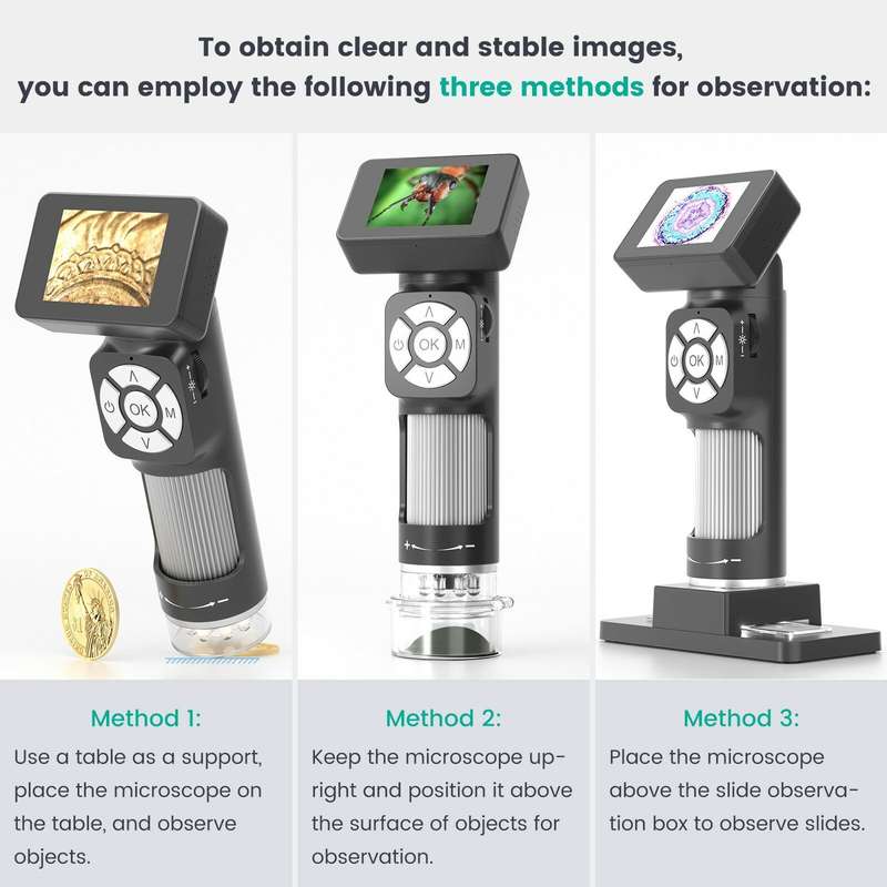 AD112 Portable Pocket 500X Microscope Kit 2-inch LCD Screen Handheld Digital Microscope with 8 Adjus
