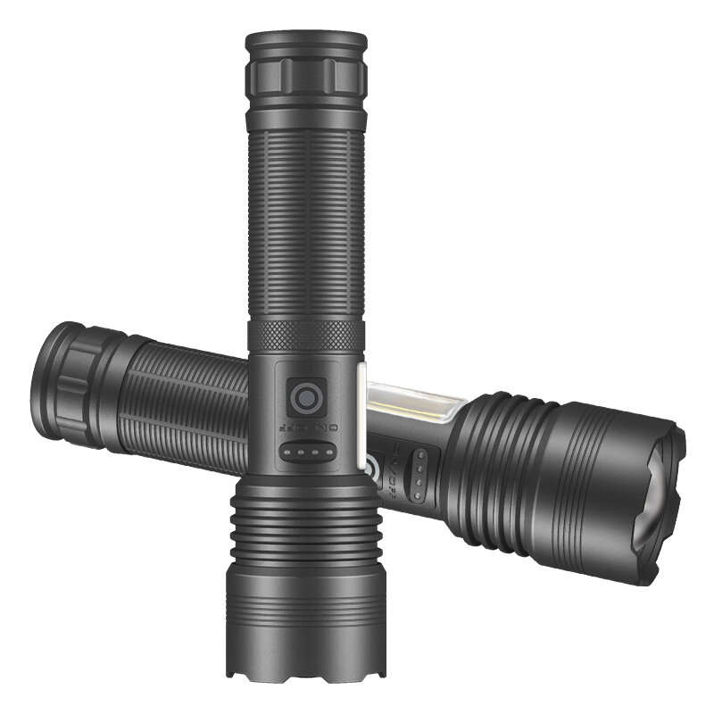 High Power XHP70 Rechargeable LED Flashlight Side Light COB Red And White Light Waterproof Torch Tel