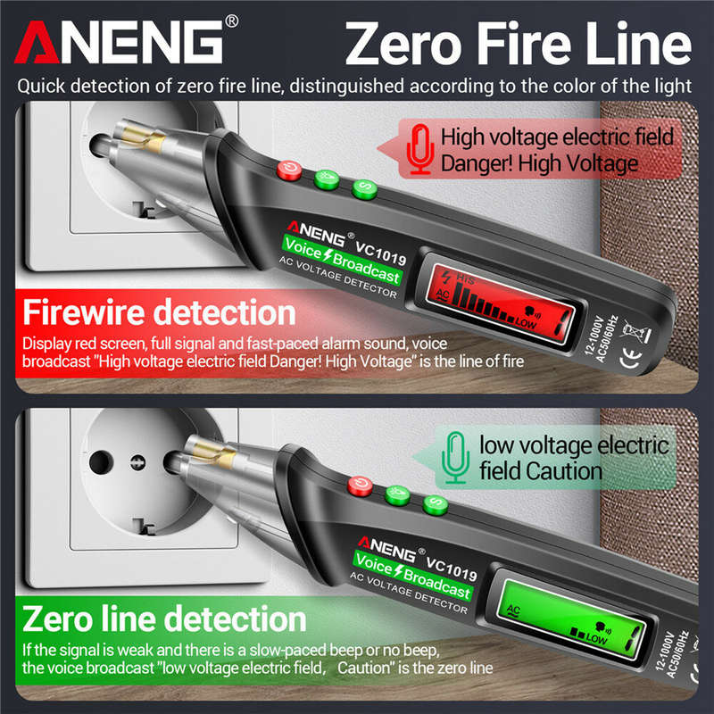 ANENG VC1019 Red Laser Test Pen Voice Broadcast Voltage Detector 12-1000V Volt Current Non-Contact P