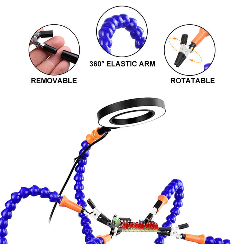 360 Degree Rotatable Auxiliary Soldering Station with Anti-Scratch Alligator Clips Flexible Y-Shaped