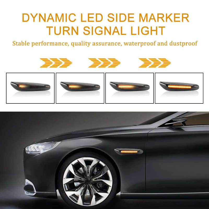 Pair Amber Flowing Water LED Turn Signal Side Marker Light for BMW 3 Series E36 E46 E90 E91 1 Series
