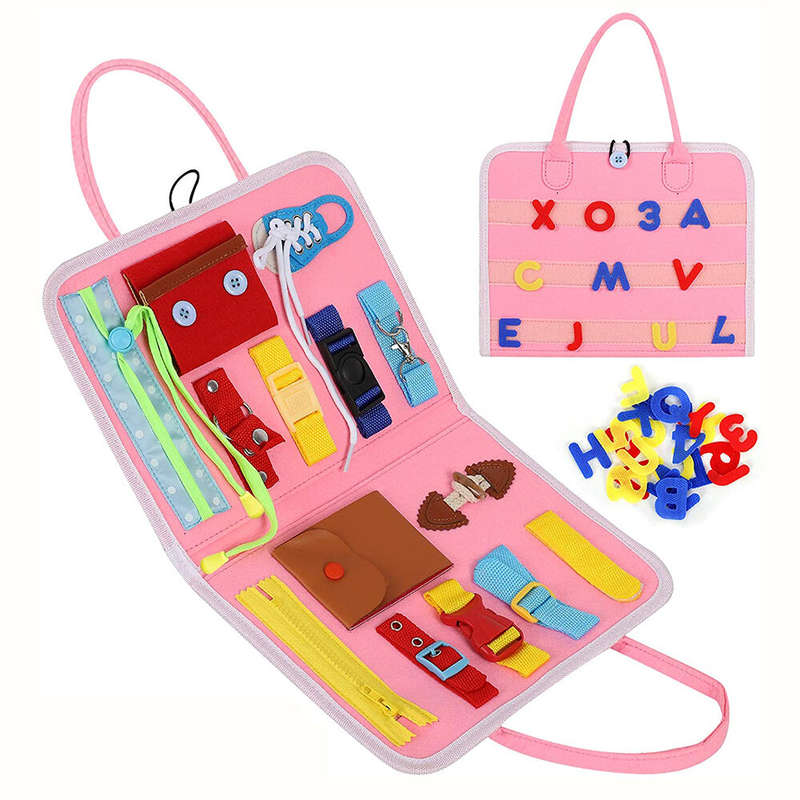 Busy Board Montessori Sensory Toys Fine Motor Training Activity Developing Board with Buttons Zipper