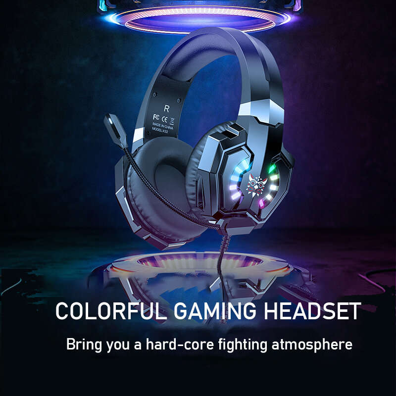 ONIKUMA X32 Gaming Headset Wired Headphone 50mm Drive Unit Stereo Surround Sound RGB Light HD Flexib