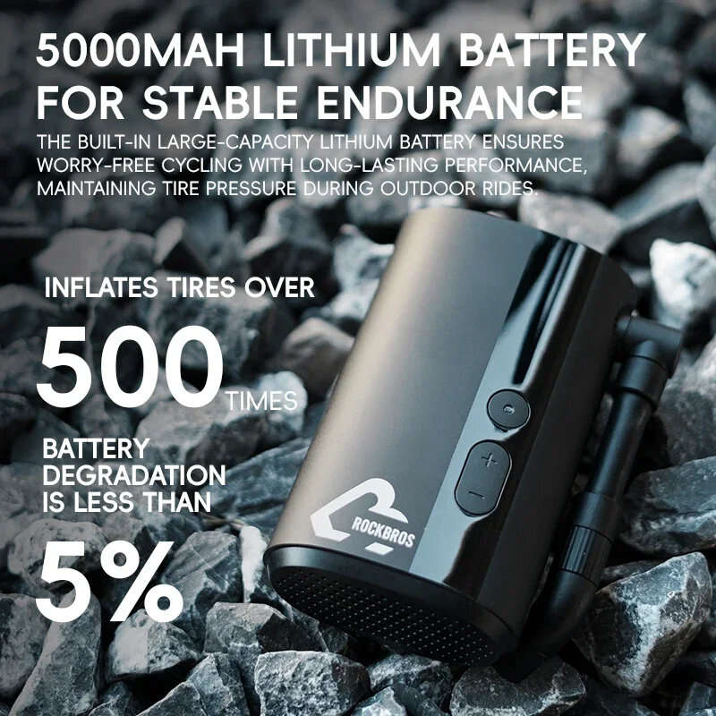 ROCKBROS Mini Electric Bike Air Pump 150PSI 5000mAh Type-C Rechargeable LED Digital Display Portable