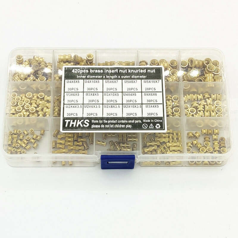 Suleve MXBN11 420Pcs M2 M3 M4 M5 Metric Female Thread Brass Knurled Nut Threaded Insert Embedment Nu