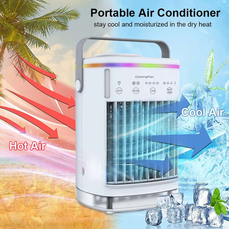 Mini Air Conditioner 700ml High-Capacity USB Cooling Fan with Four-Speed Wind Setting Mood Lighting