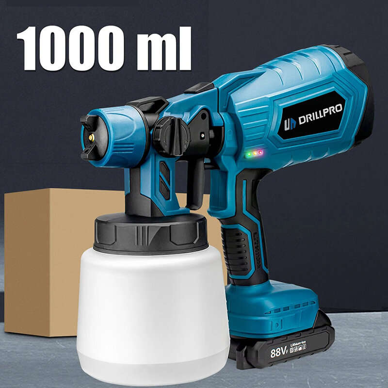 Drillpro 1000ML Cordless Electric Spray Gun Portable Household Paint Sprayer Auto Furniture Steel Co
