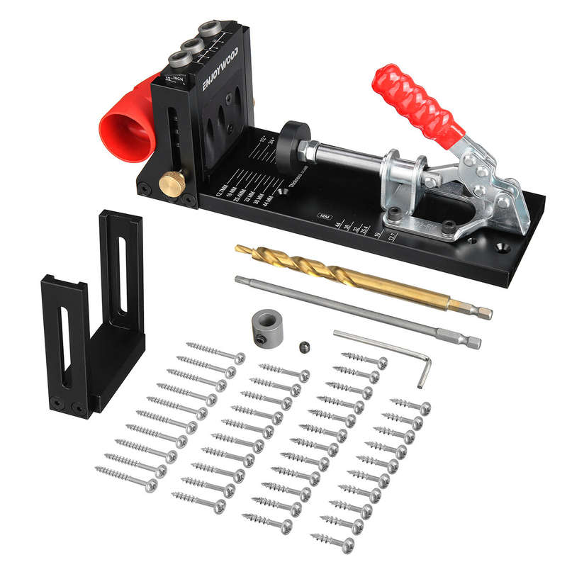 ENJOYWOOD XK4 Pocket Hole Jig Kit Aluminum Alloy Adjustable Woodworking Drilling Guide for Angled Ho