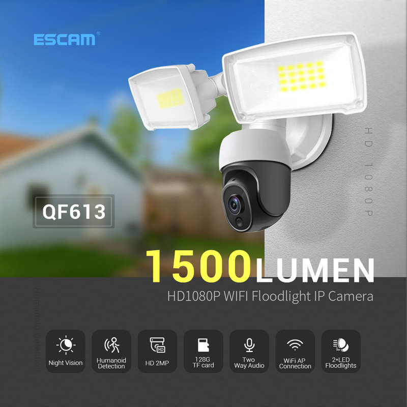 ESCAM QF613 2MP WiFi Floodlight IP Camera PTZ Color Night Vision Two-way Audio H.265 IP66 Waterproof