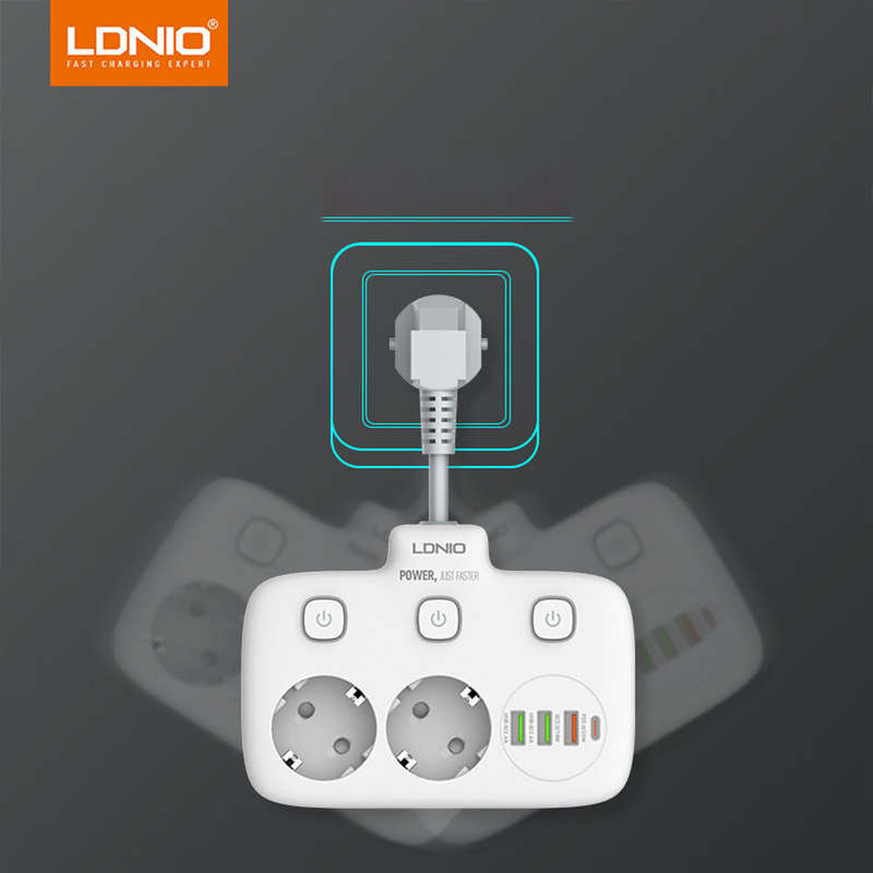 LDNIO Multi-socket Power Strip 2 EU Outlet with 3 USB 1 Type-C Port Multiple Socket Switch European