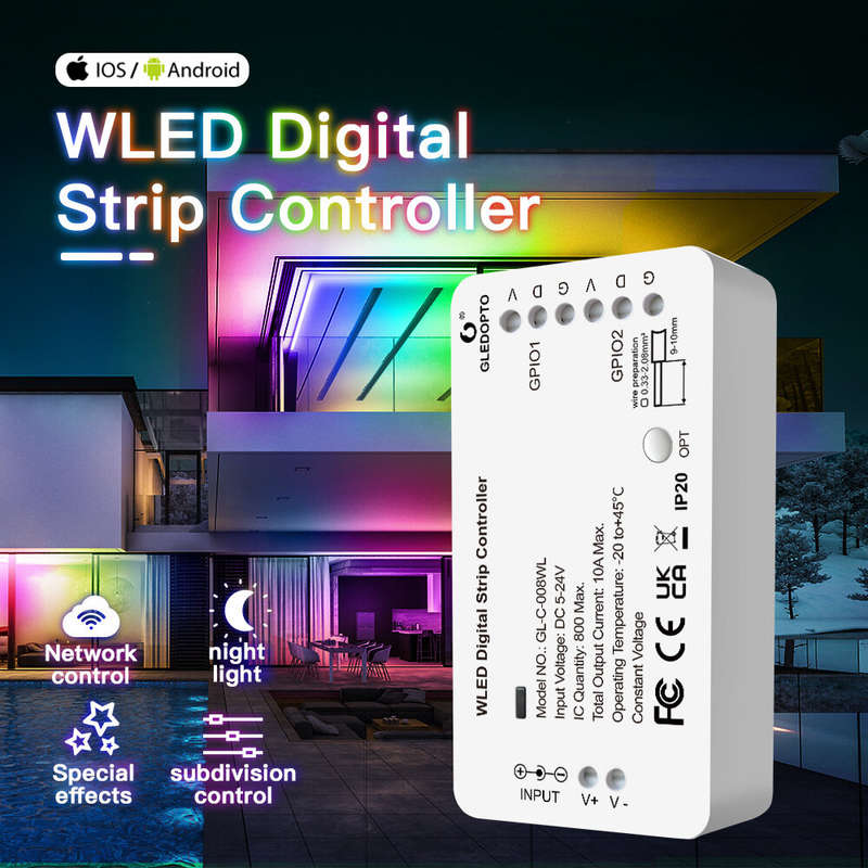 GLEDOPTO WLED Strip Light Controller 5-24V WS2812B WS2811 SK6812 TM1814 WS2813 WS2815 RGBIC LED Digi