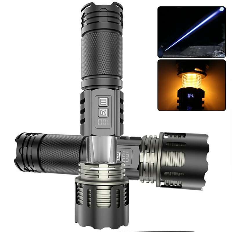 30W LED Powerful Long-Range Flashlight with Multi-Function Zoomable Digital Battery Display Torch