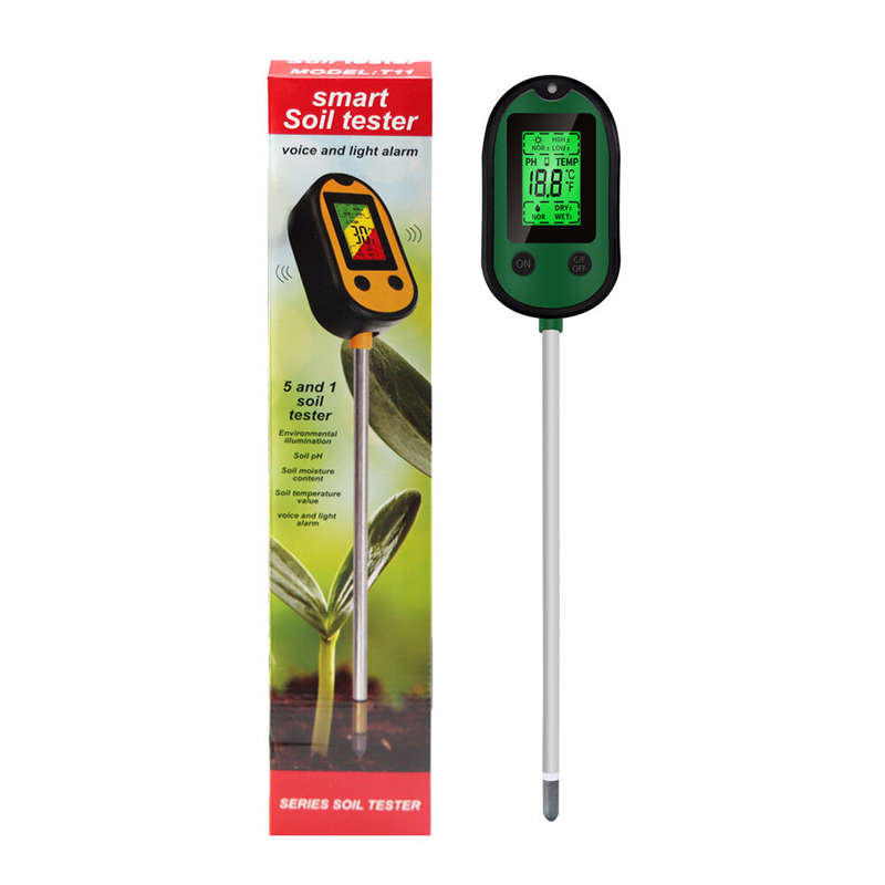 Garden 5 in 1 Soil Moisture Sensor pH Meter Metal Probe Soil Moisture Detector Acidity Temperature T