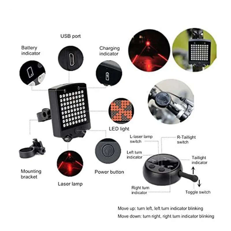 BENGGUO Bike Taillight 650mAh Battery 3 Light Modes Waterproof Turn Signal Warning Bicycle Rear Ligh