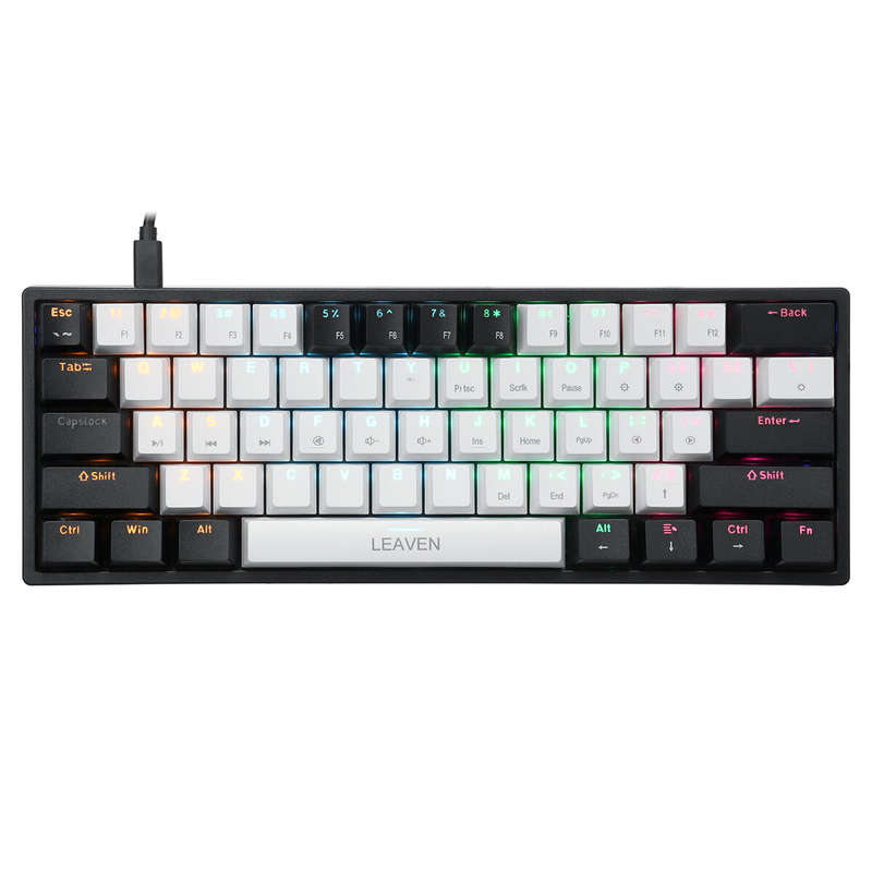 LEAVEN K620 Mechanical Keyboard 61 Keys PBT Translucent Dual-Color Injection Keycaps Blue/Red Switch
