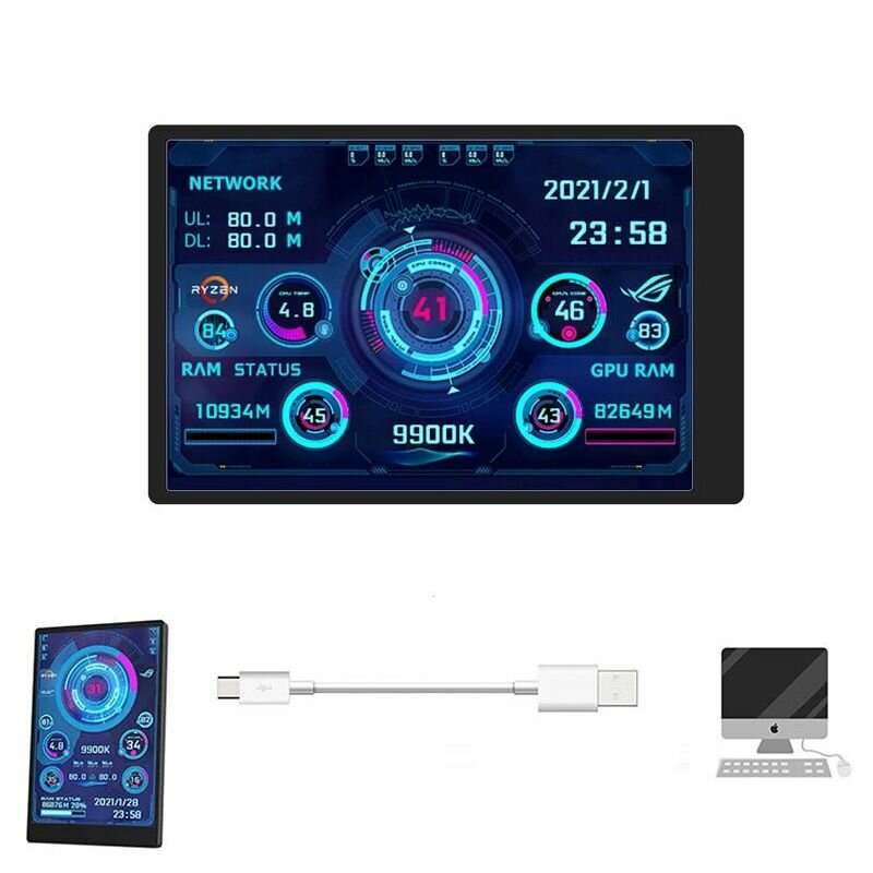 Computer Monitor for Mini ITX Case 3.5" IPS TYPE-C Secondary Screen CPU GPU RAM HDD USB Display AIDA