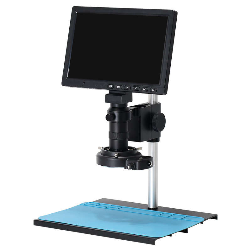 10.1 inch LCD HD Video Microscope with 150X C Mount Lens Electronic Microscope Camera with Metal Sta