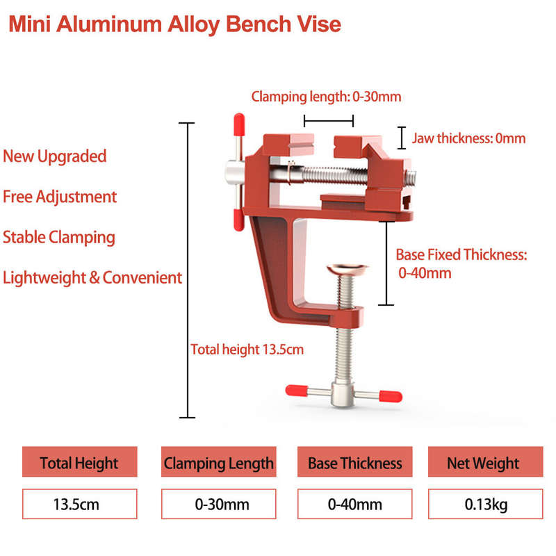 1PCS Upgraded Mini Aluminum Alloy Bench Table Clamp-on Vise Clamp Fixed Tool for Woodworking / Metal