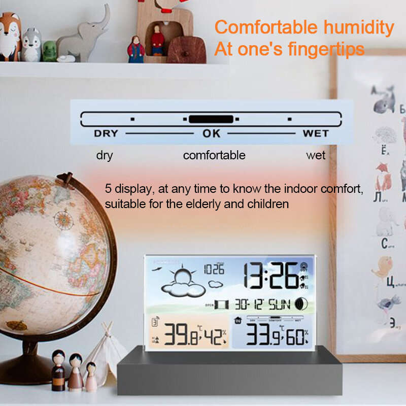 Clear Glass Weather Station Color Screen Thermometer Hygrometer Weather Forecast Calendar Wireless I
