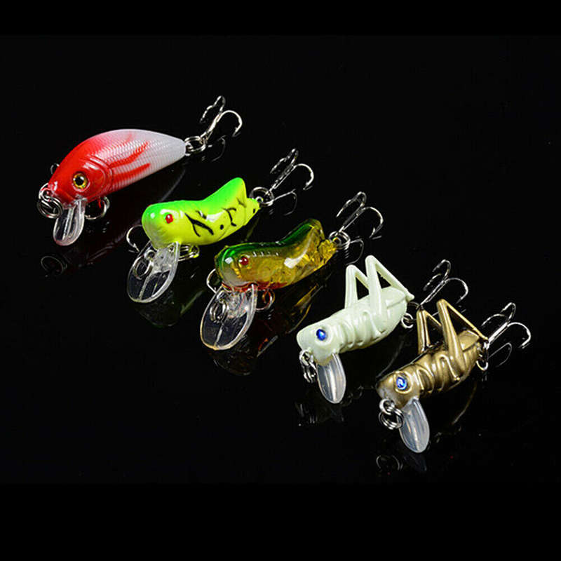 5pcs Topwater Minnow Fishing Lures Simulated Grasshopper Fishing Lure With Hook Mini Cricket Locust
