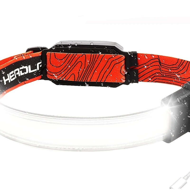 COB LED Headlight with Red Strobe Warning USB Rechargeable Headlight Red Light Floodlight Perfect fo