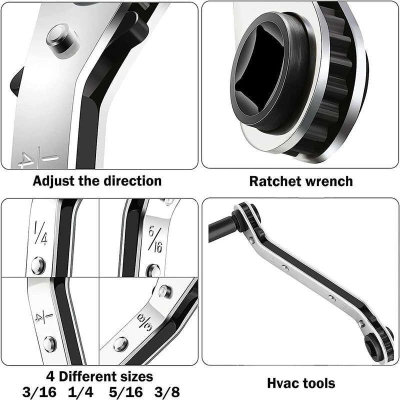 Hvac Service Wrench Tool 3/16" to 3/8" 5/16" x 1/4"Air Conditioner Valve Ratchet Wrench with 2 Hexag