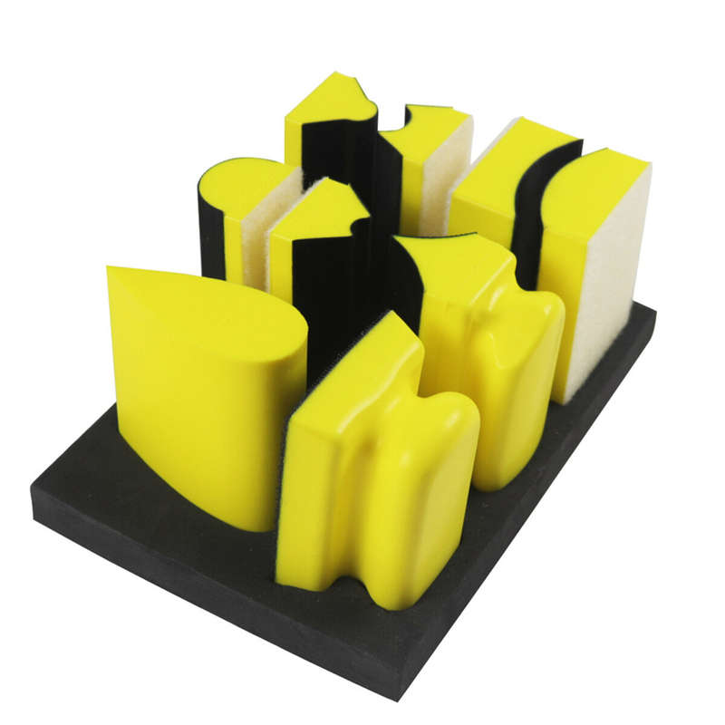 9PCS Hand Sanding Blocks Set Versatile Contoured Profile Yellow Durable Medium-Density Polyurethane