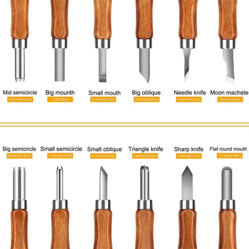 SK2 Carbon Steel 12-Piece Wood Carving Knife Set with Ergonomic Handles Ideal for Sculpting Whittlin