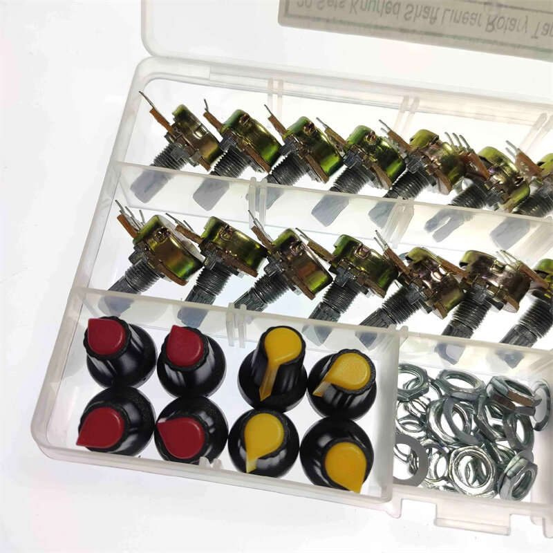 20PCS/Box WH148 15MM Potentiometer Kit with Knobs Knurled Shaft Linear Rotary Taper Potentiometer B5