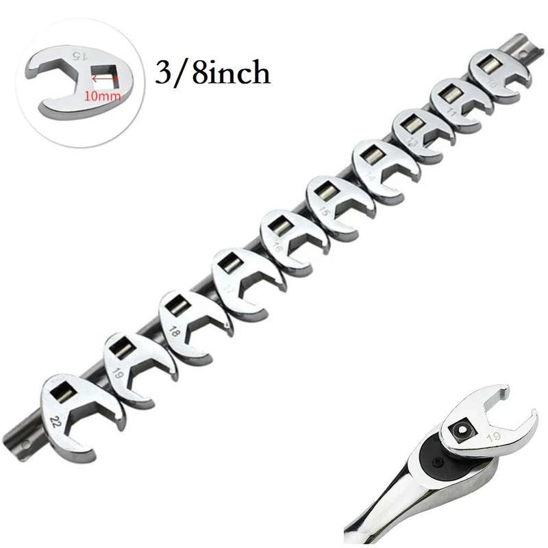 10PCS 3/8Inch Drive Crowfoot Wrench 10 To 22mm Metric SAE Imperial Chrome Plated Foot Open End Spann