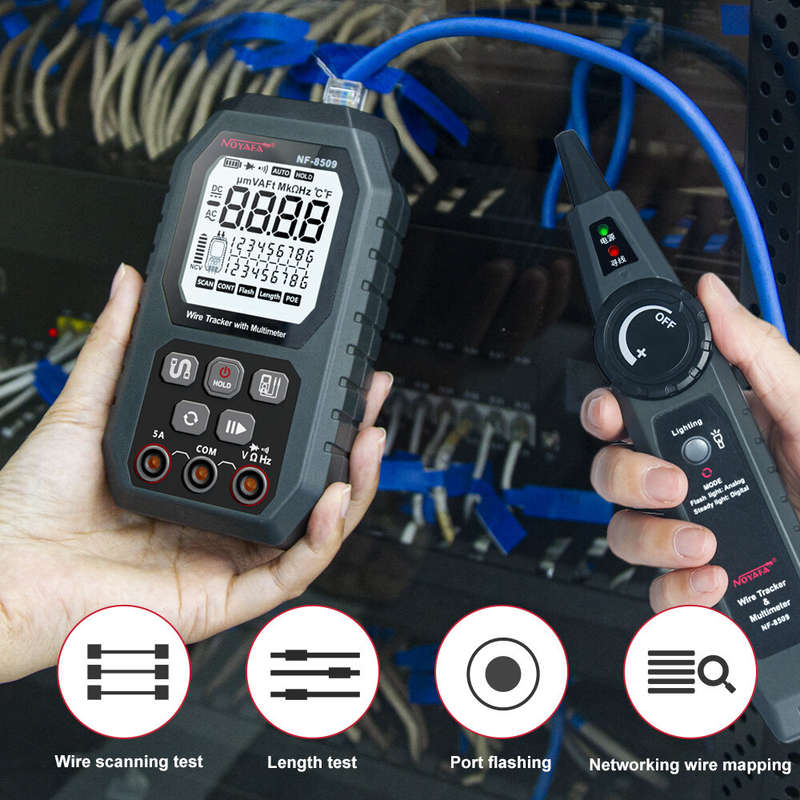 NOYAFA NF-8509 New 2 in 1 Network Cable Tester for NCV AC DC LCD POE Test Length Wiremap Tracker Too