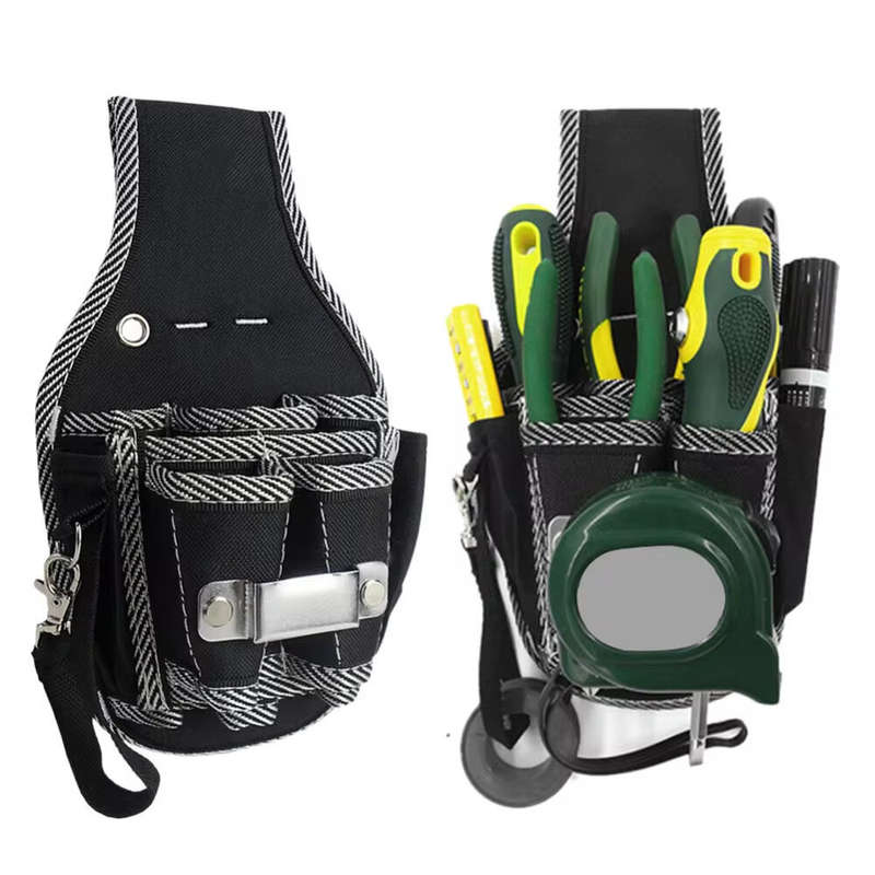9 Pocket Electrician Tool Bag 600D Nylon Fabric Waist-Hanging Reinforced Edges Versatile Utility Pou