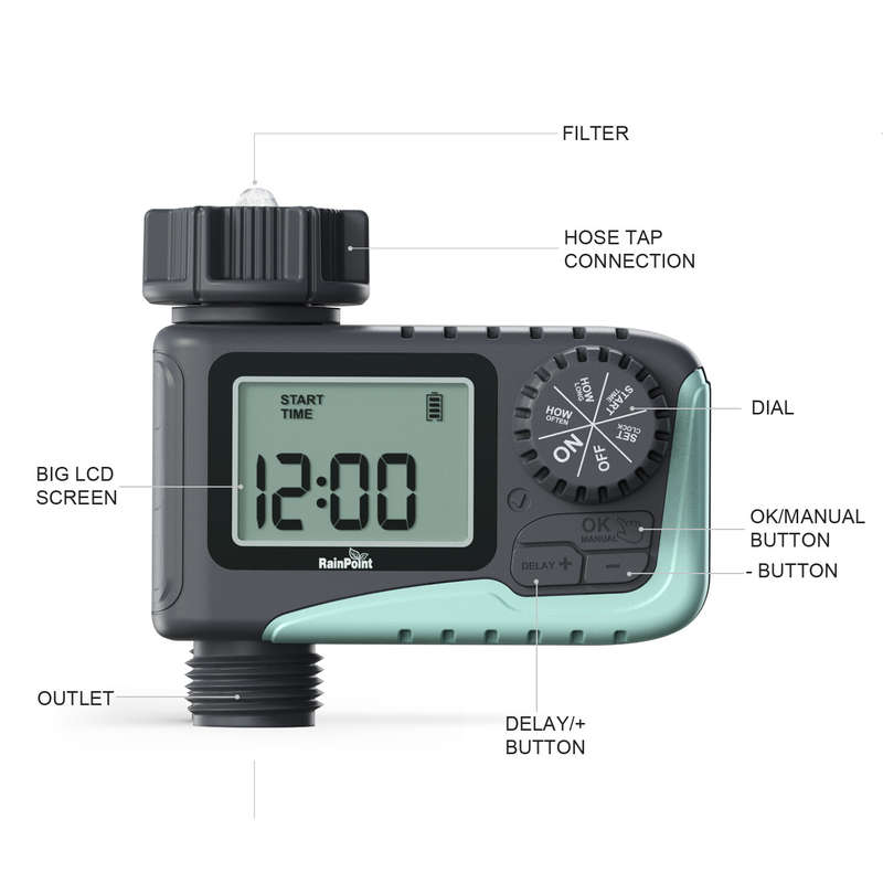 RAINPOINT Sprinkler Timer Programmable Water Timer With Rain Delay for Garden Hose Automatic Waterin