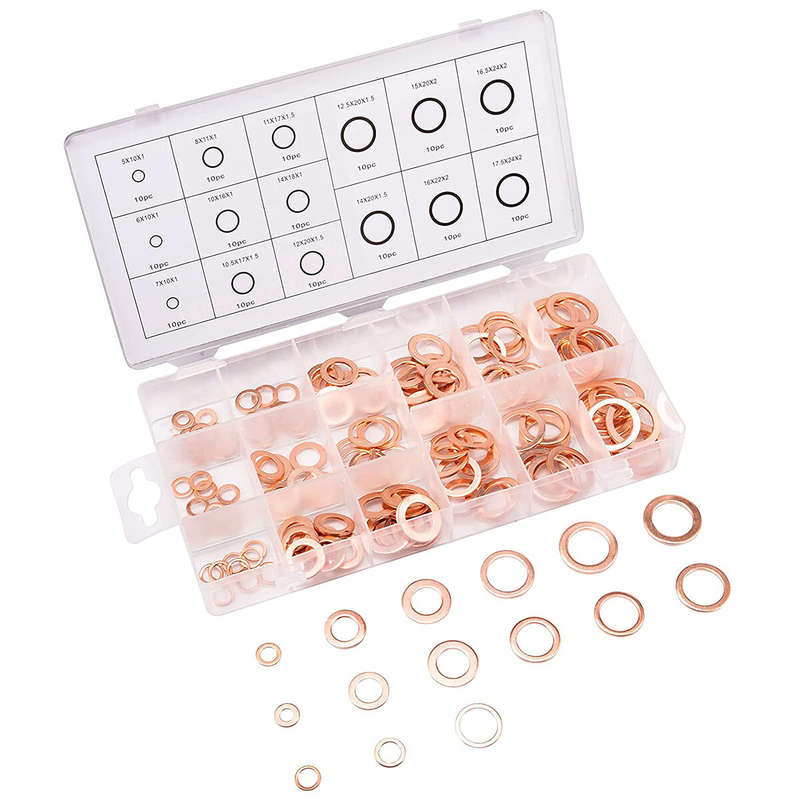 150PCS 15 Sizes Copper Metric Sealing Washers Assortment Set Flat Ring Sump Plug Oil Seal Gasket Sea