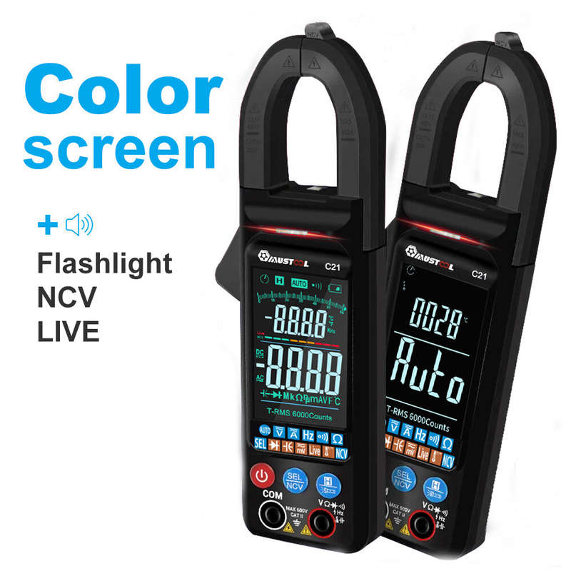 MUSTOOL C21 AC/DC Current Voltage Digital Clamp Meter Large Color Screen NCV 6000 Counts True RMS Au