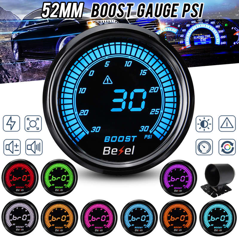 2" 52mm 12V Universal Car Turbo Boost Pressure Gauge Meter PSI Digital LED Readout Display 10 Colors