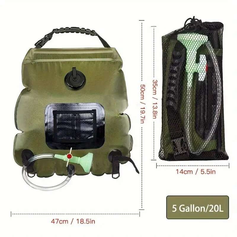 Outdoor Solar Heated Shower Bag 20L Solar Shower Bag with Removable Hose Outdoor Shower Head 45C Hot