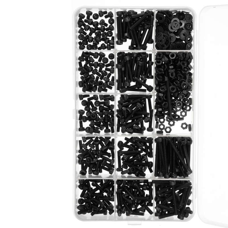 730pcs M3 Carbon Steel Socket Head Cap Screws With Flat Washers Nuts Male Wrench