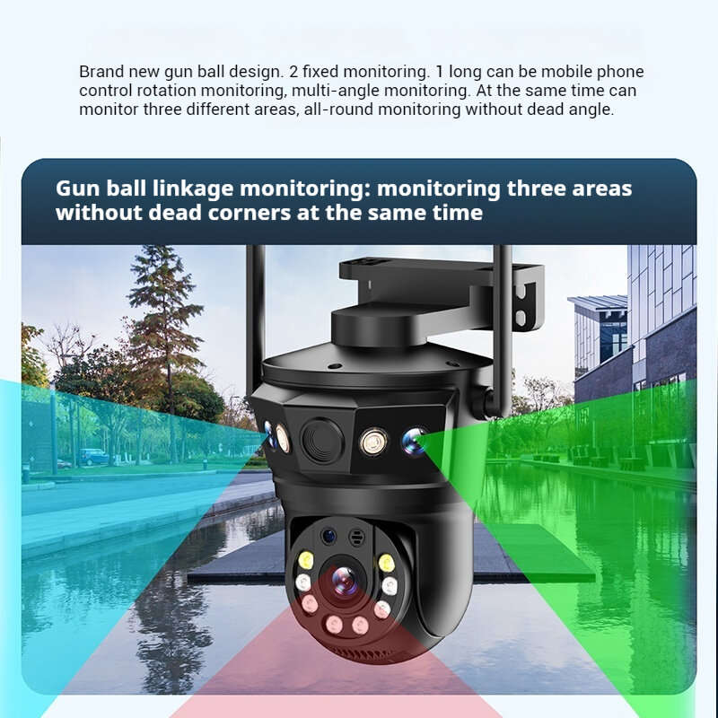 6MP Three-Lens Wireless WIFI IP Camera 360 Panoramic View 1080p Night Vision IP66 Waterproof Mobile