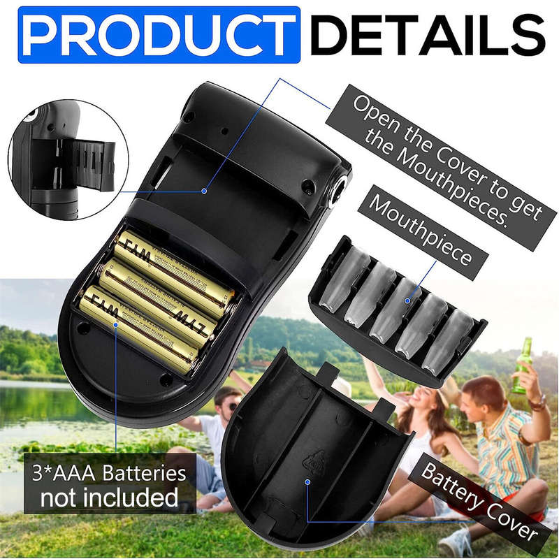 Portable Alcohol Breathalyzer with 20 Mouthpieces Professional Grade Accuracy Blood Alcohol Tester L