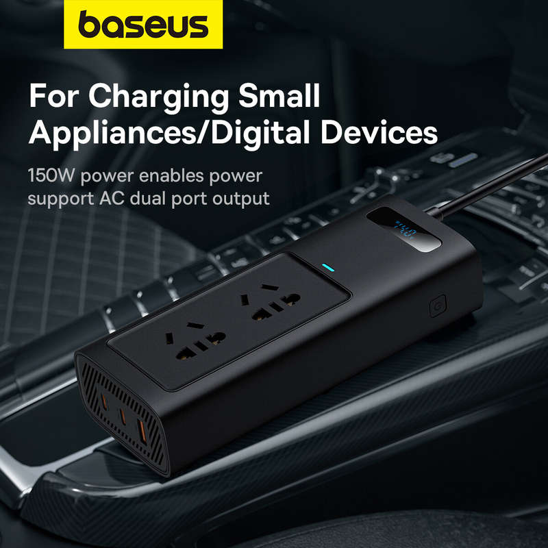 Baseus 150W Car Inverter USB Type C 30W DC12V to AC 220V 110V Auto Power Inversor Fast Charger For C