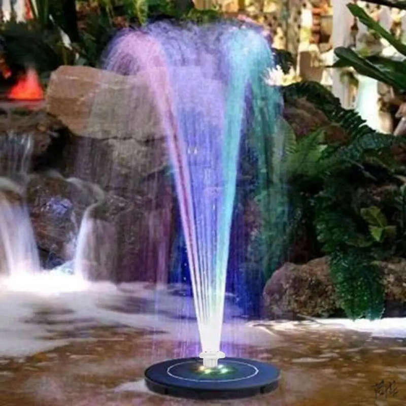 16cm Solar Floating Fountain with Lights 3W LED Solar Bird Bath Light Sensor with 6 Nozzles Auto On