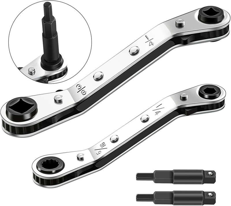 Hvac Service Wrench Tool 3/16" to 3/8" 5/16" x 1/4"Air Conditioner Valve Ratchet Wrench with 2 Hexag