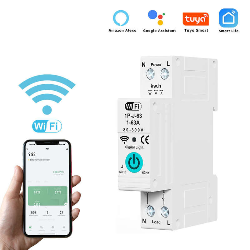 Smart WiFi Circuit Breaker with Remote Control Voice Activation Adjustable Over Current Protection E