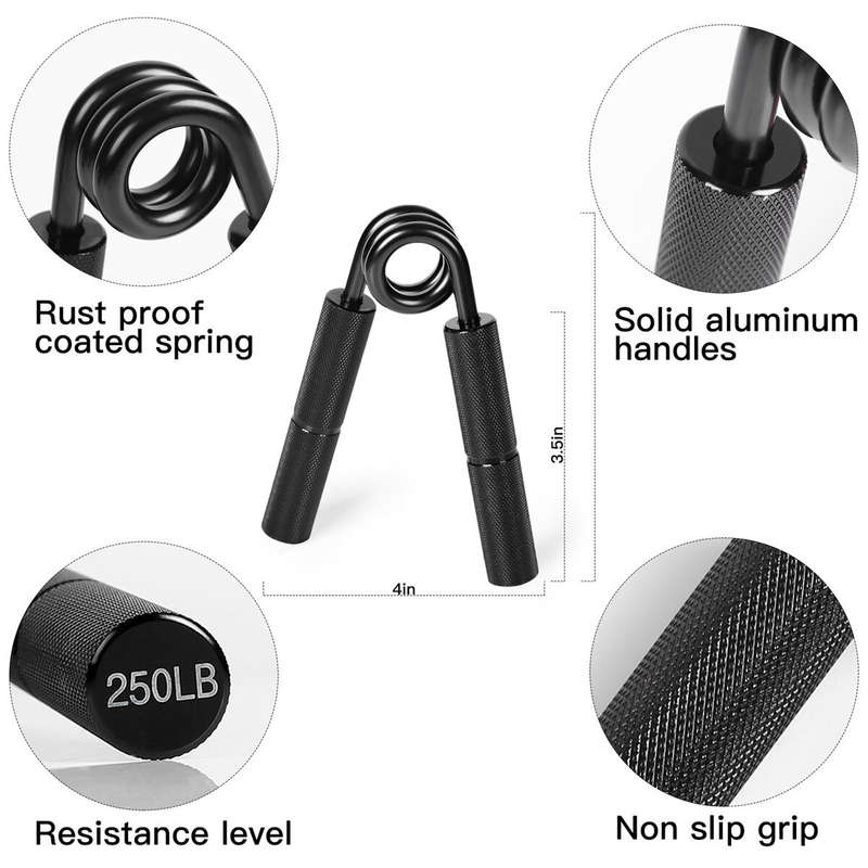 250LB Hand Grip Strengthener Metal Gripper Aluminum Handle Professional Strength Handgrip Finger Tra